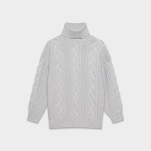 Aritzia Light Gray Cable-Knit Turtleneck Sweater